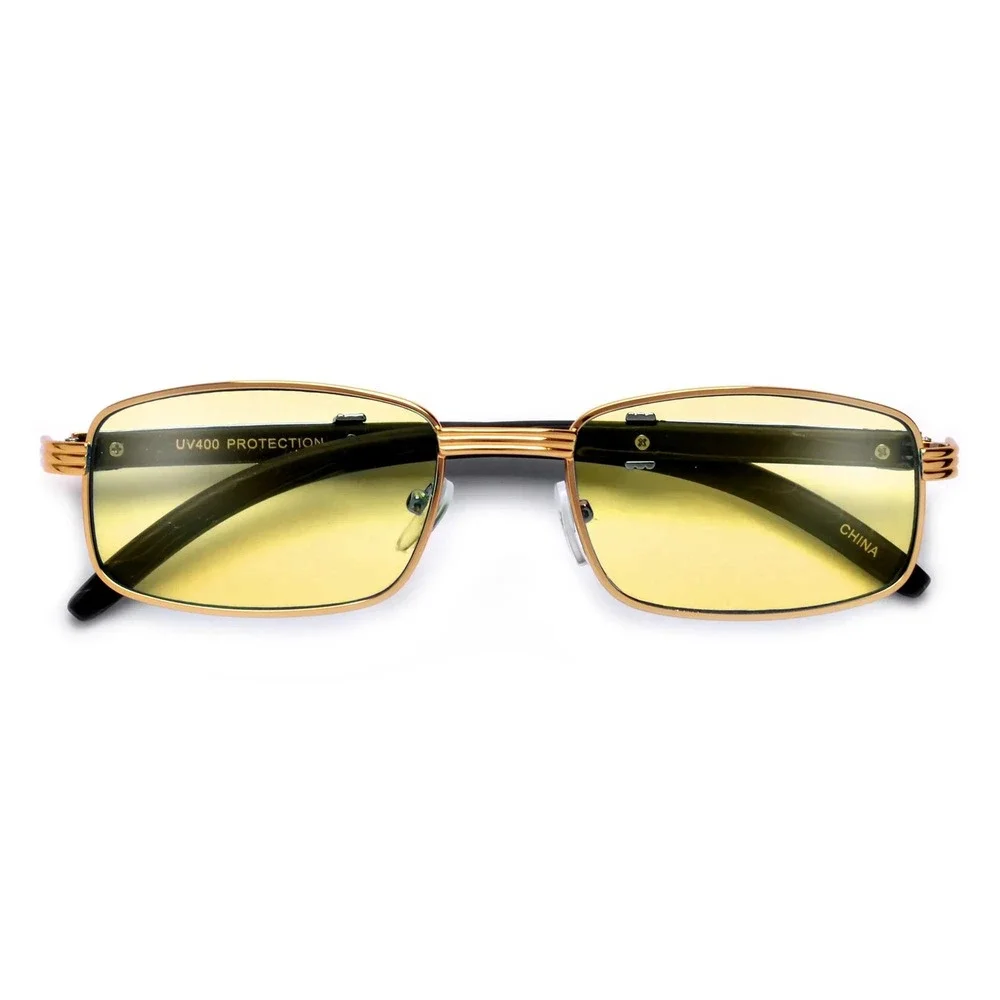 Gold Frame Sunglasses Yellow‎ Lens UV400 Protection Men's Fashion Classic Street